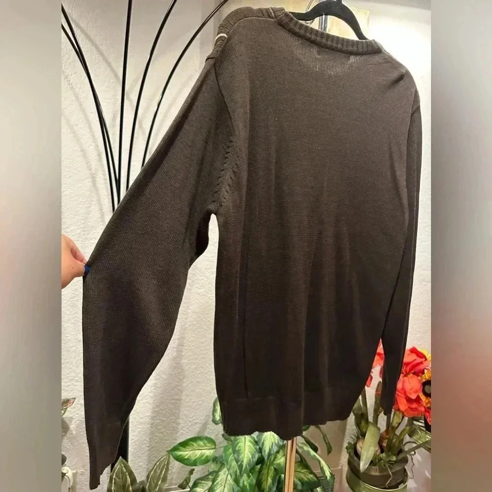 Oscar De La Renta Mens Brown/gray Check Long Sleeve Knit Pullover Sweater Size L